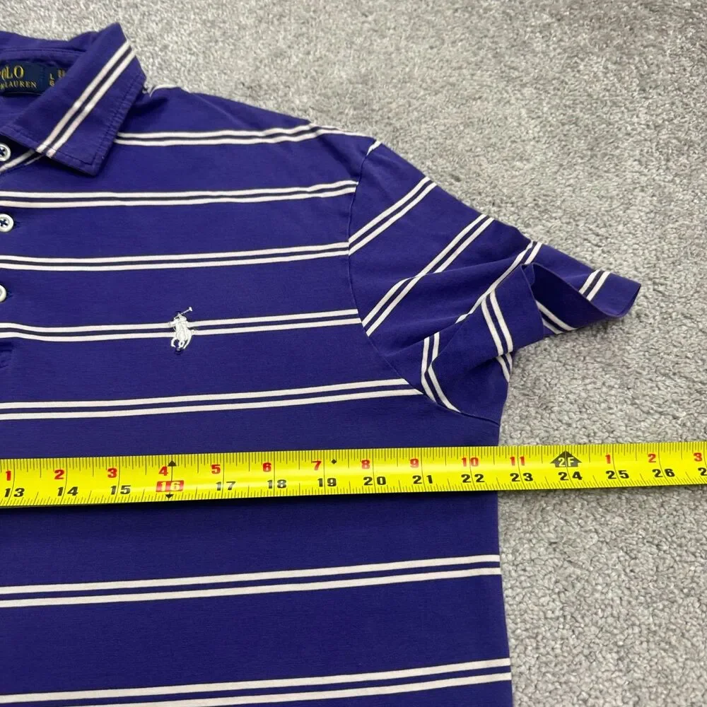Polo Ralph Lauren Striped Polo Shirt Mens Large Purple White Pima Cotton Casual